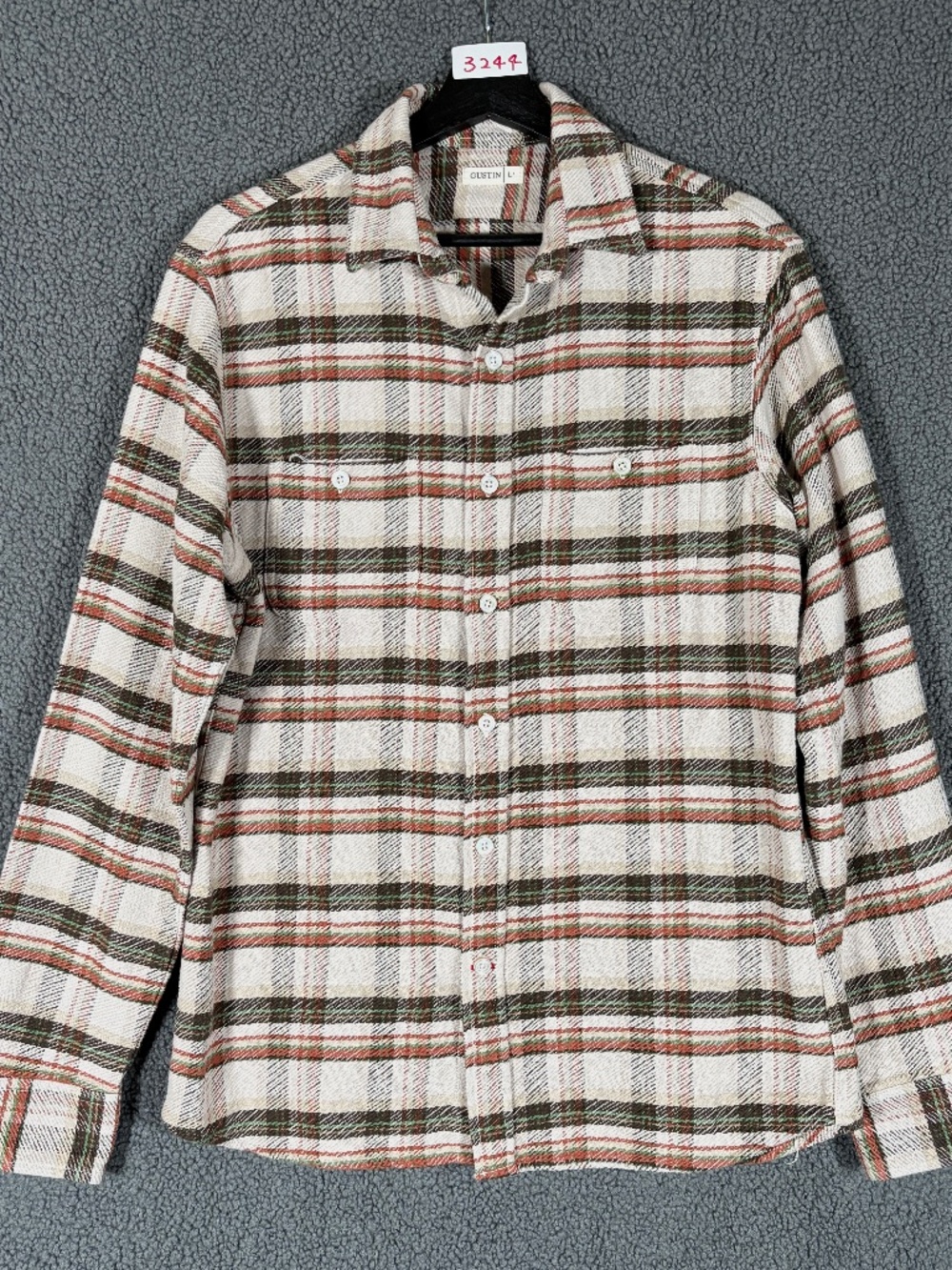 Gustin Woodsman Cotton Flannel Button Up Shirt - Men's Size L - Cream Tan